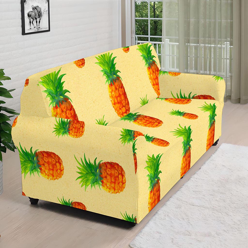 Beige Watercolor Pineapple Pattern Print Sofa Cover