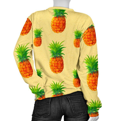 Beige Watercolor Pineapple Pattern Print Women's Crewneck Sweatshirt GearFrost