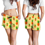 Beige Watercolor Pineapple Pattern Print Women's Shorts