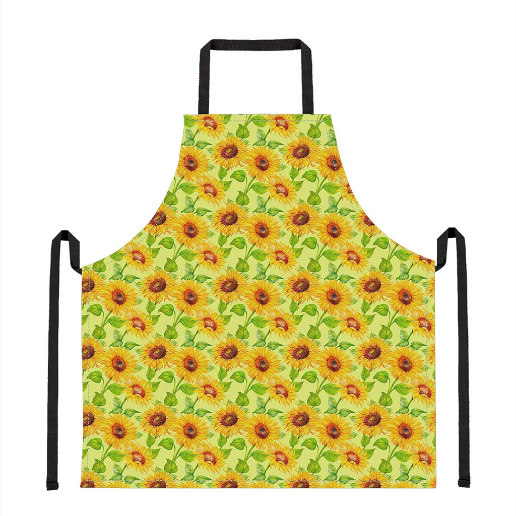 Beige Watercolor Sunflower Pattern Print Apron