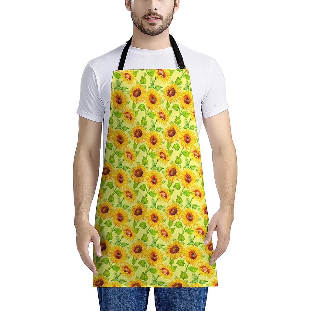 Beige Watercolor Sunflower Pattern Print Apron