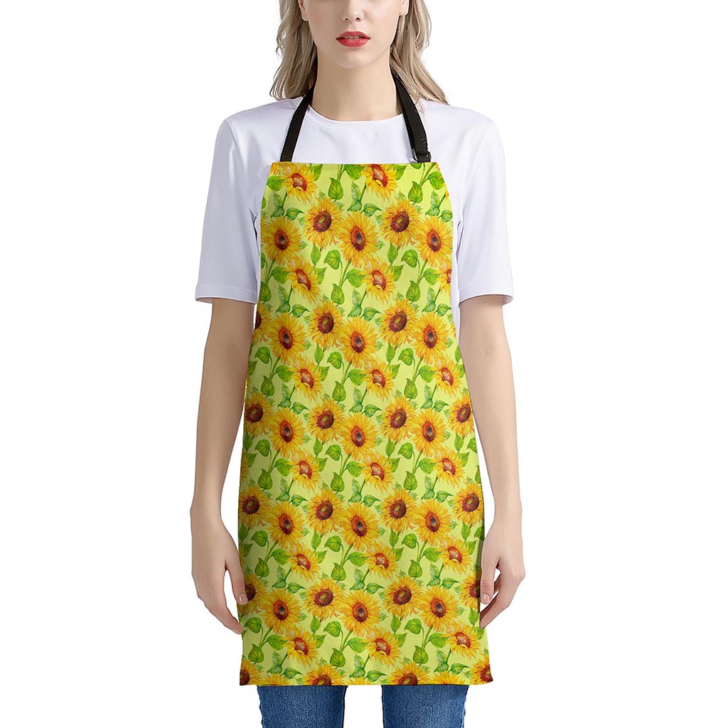 Beige Watercolor Sunflower Pattern Print Apron
