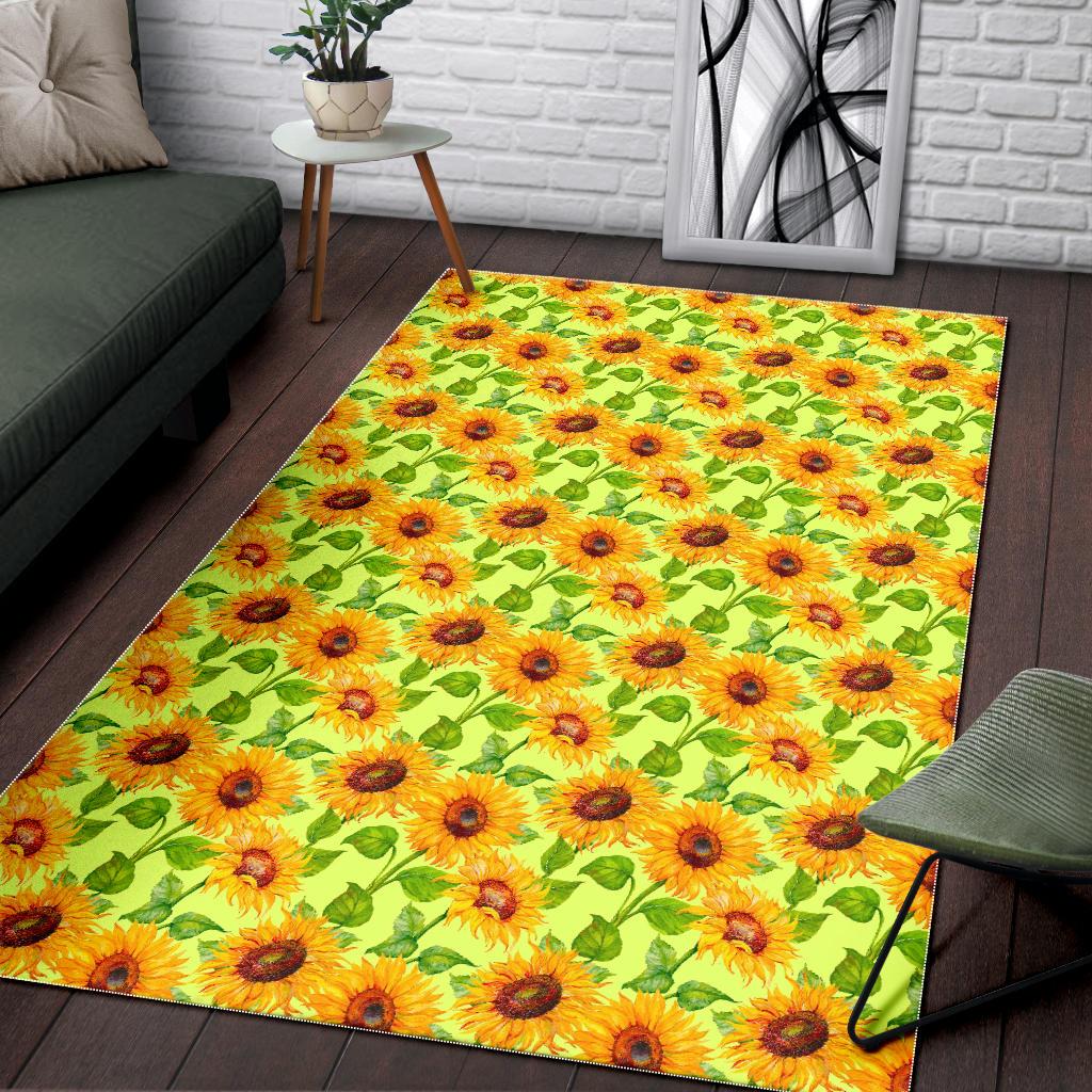 Beige Watercolor Sunflower Pattern Print Area Rug GearFrost