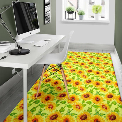 Beige Watercolor Sunflower Pattern Print Area Rug GearFrost