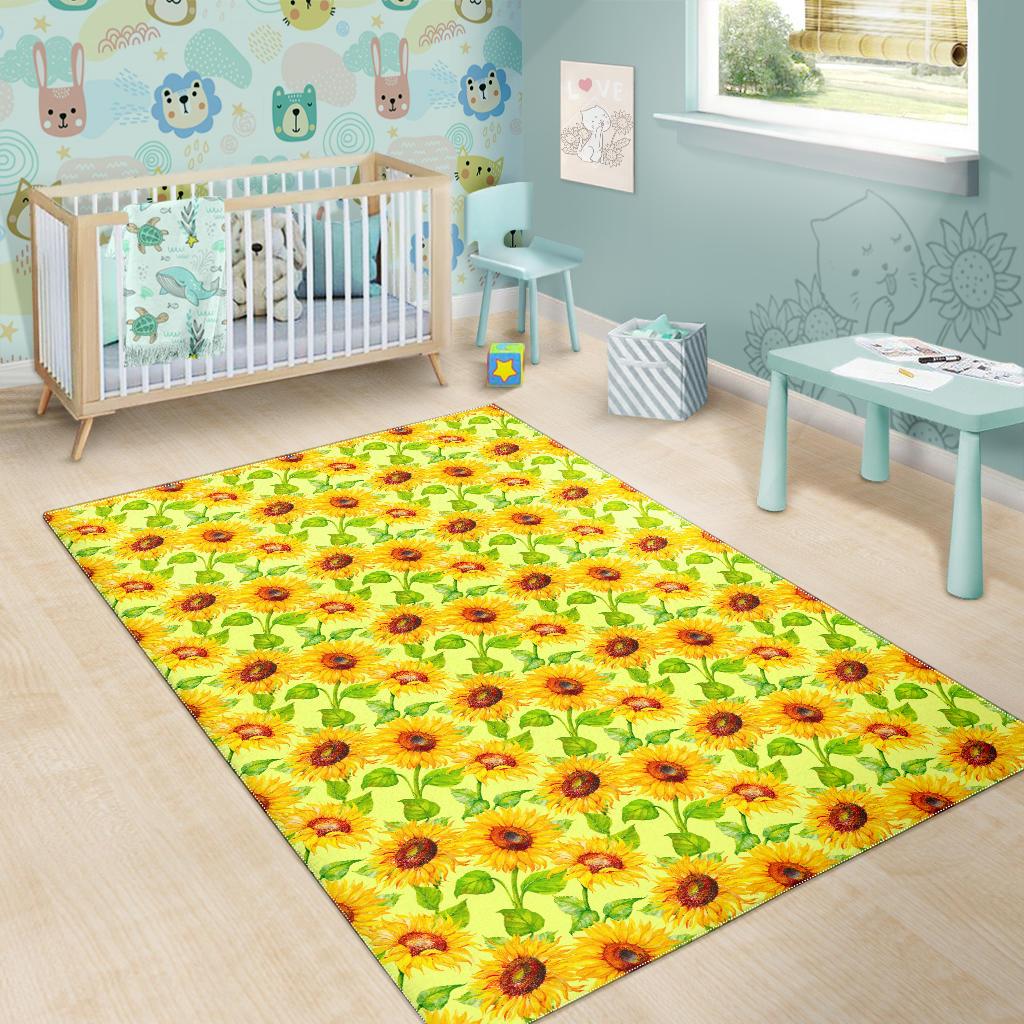 Beige Watercolor Sunflower Pattern Print Area Rug GearFrost