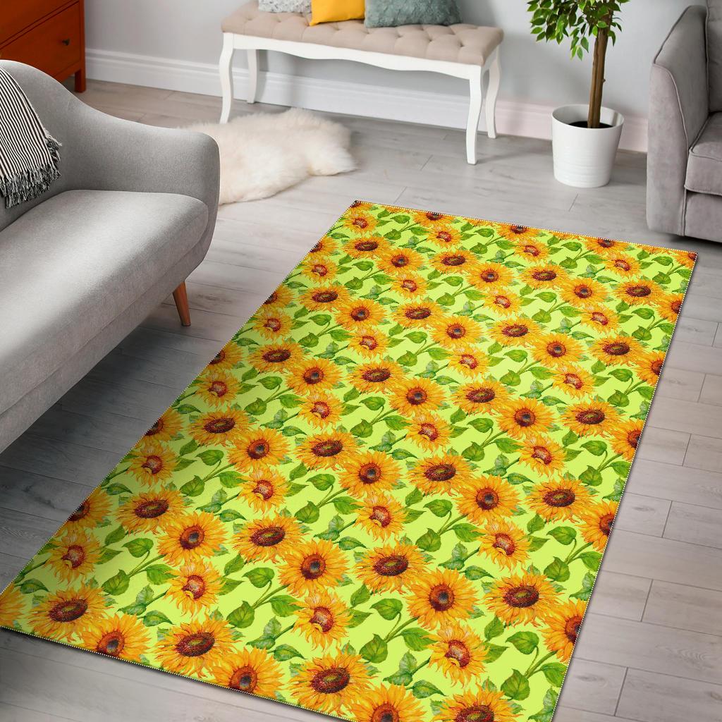 Beige Watercolor Sunflower Pattern Print Area Rug GearFrost