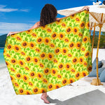 Beige Watercolor Sunflower Pattern Print Beach Sarong Wrap