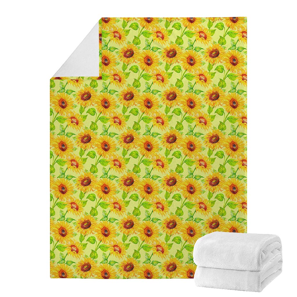 Beige Watercolor Sunflower Pattern Print Blanket