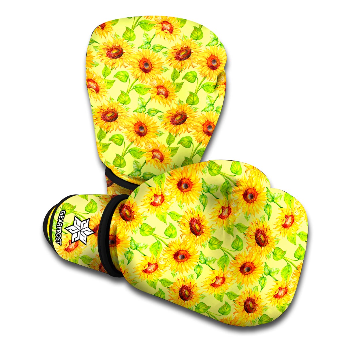 Beige Watercolor Sunflower Pattern Print Boxing Gloves