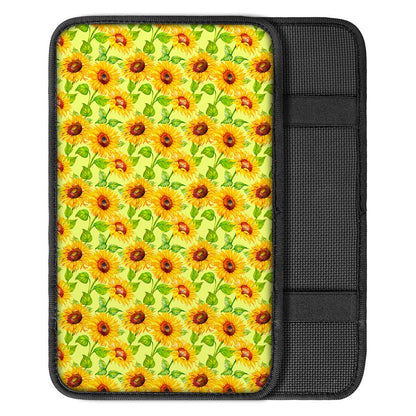 Beige Watercolor Sunflower Pattern Print Car Center Console Cover