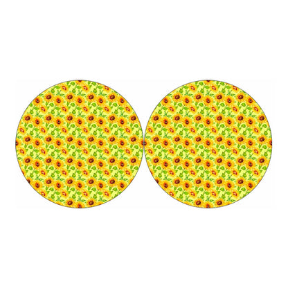 Beige Watercolor Sunflower Pattern Print Car Coasters