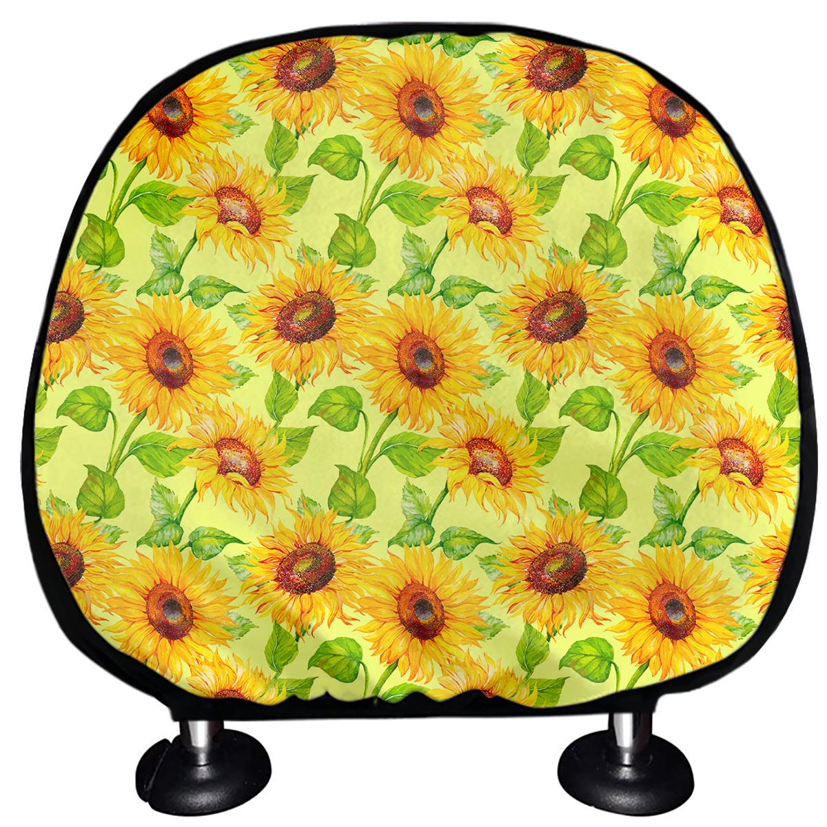 Beige Watercolor Sunflower Pattern Print Car Headrest Covers