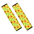 Beige Watercolor Sunflower Pattern Print Car Seat Belt Covers