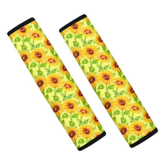 Beige Watercolor Sunflower Pattern Print Car Seat Belt Covers