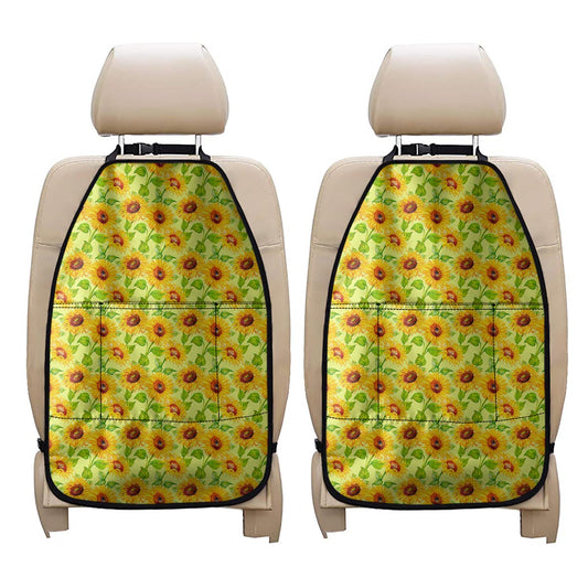 Beige Watercolor Sunflower Pattern Print Car Seat Organizers