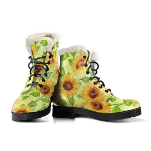 Beige Watercolor Sunflower Pattern Print Comfy Boots GearFrost