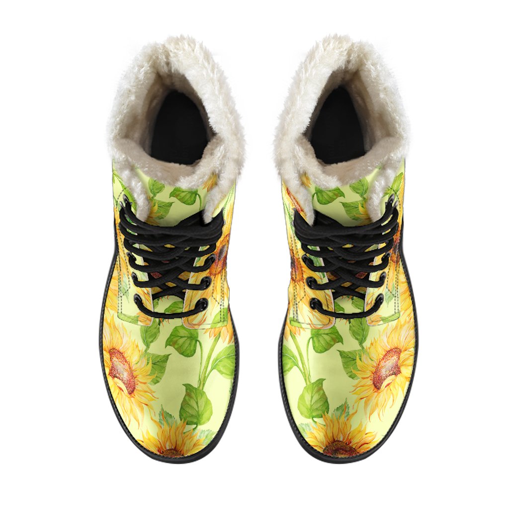 Beige Watercolor Sunflower Pattern Print Comfy Boots GearFrost