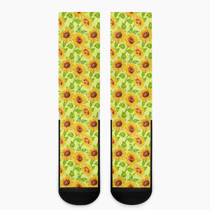 Beige Watercolor Sunflower Pattern Print Crew Socks
