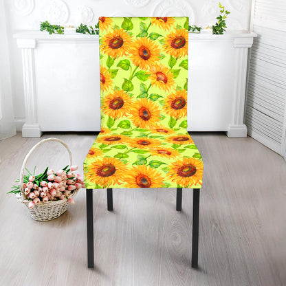 Beige Watercolor Sunflower Pattern Print Dining Chair Slipcover