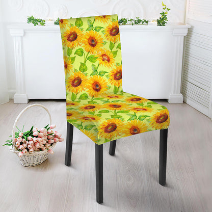 Beige Watercolor Sunflower Pattern Print Dining Chair Slipcover