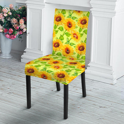 Beige Watercolor Sunflower Pattern Print Dining Chair Slipcover