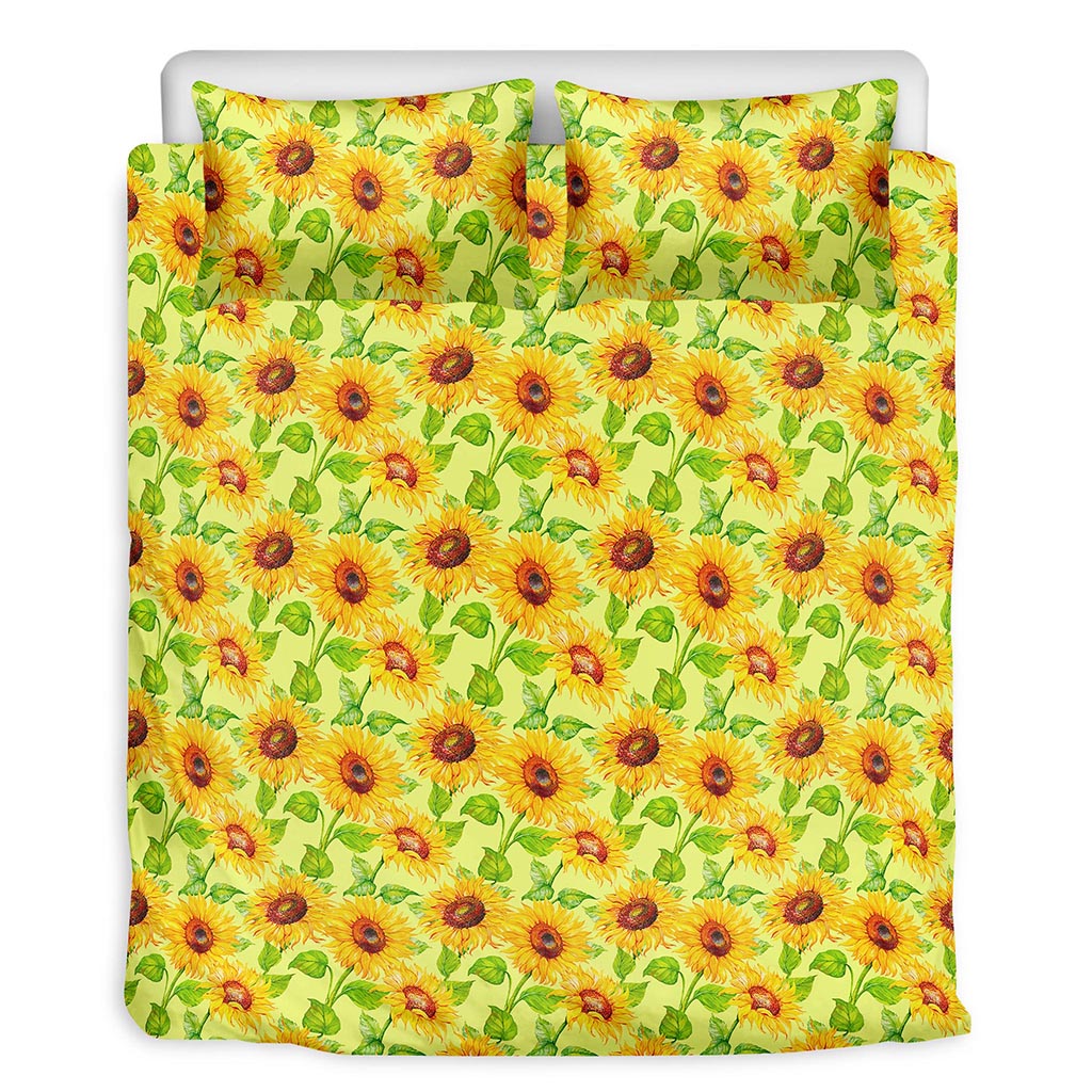 Beige Watercolor Sunflower Pattern Print Duvet Cover Bedding Set