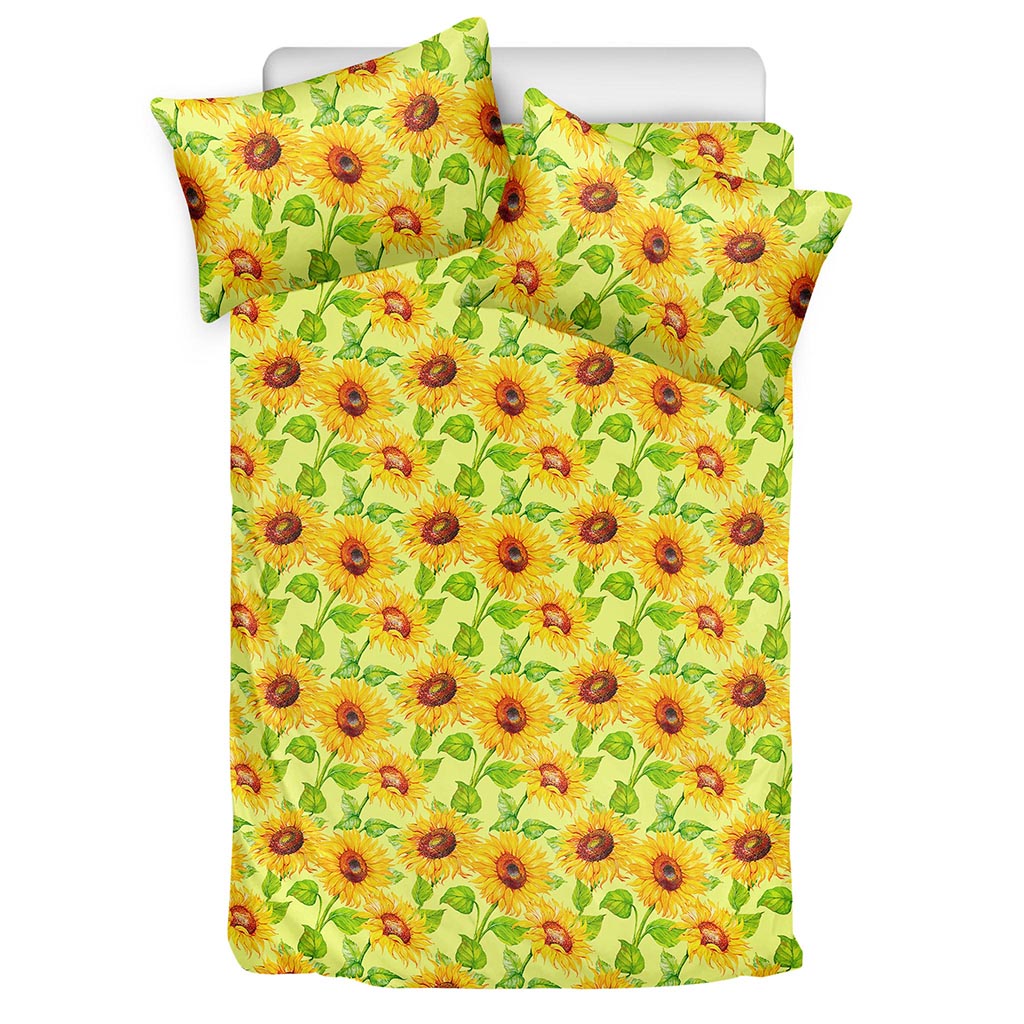 Beige Watercolor Sunflower Pattern Print Duvet Cover Bedding Set