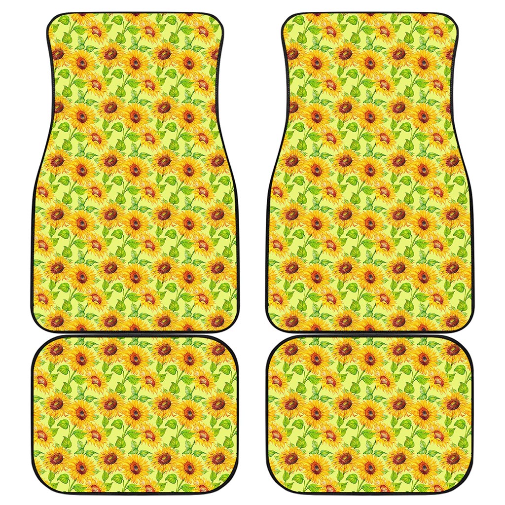 Beige Watercolor Sunflower Pattern Print Front and Back Car Floor Mats