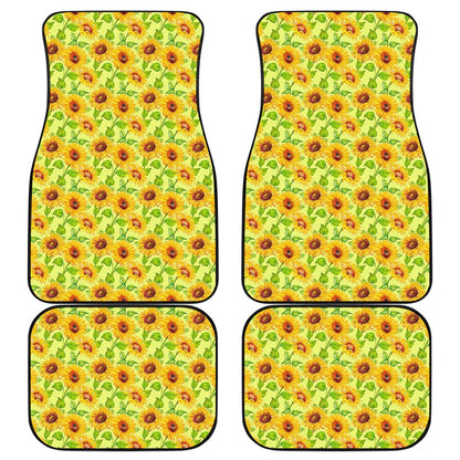 Beige Watercolor Sunflower Pattern Print Front and Back Car Floor Mats