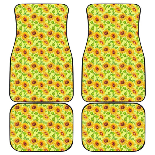 Beige Watercolor Sunflower Pattern Print Front and Back Car Floor Mats