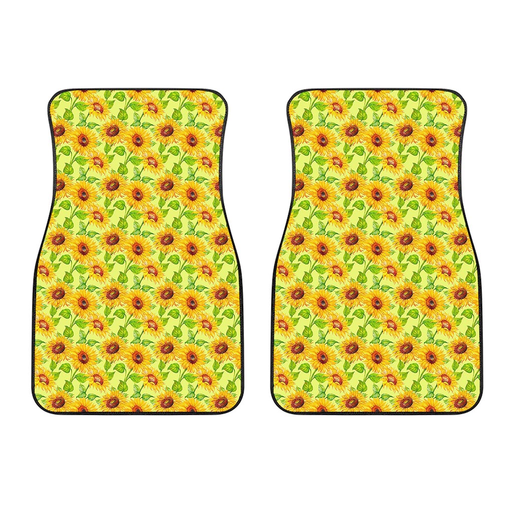 Beige Watercolor Sunflower Pattern Print Front Car Floor Mats