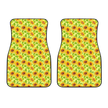 Beige Watercolor Sunflower Pattern Print Front Car Floor Mats
