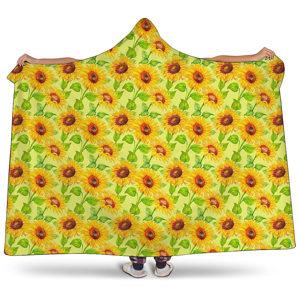 Beige Watercolor Sunflower Pattern Print Hooded Blanket