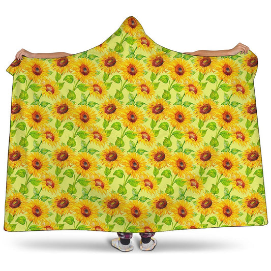 Beige Watercolor Sunflower Pattern Print Hooded Blanket