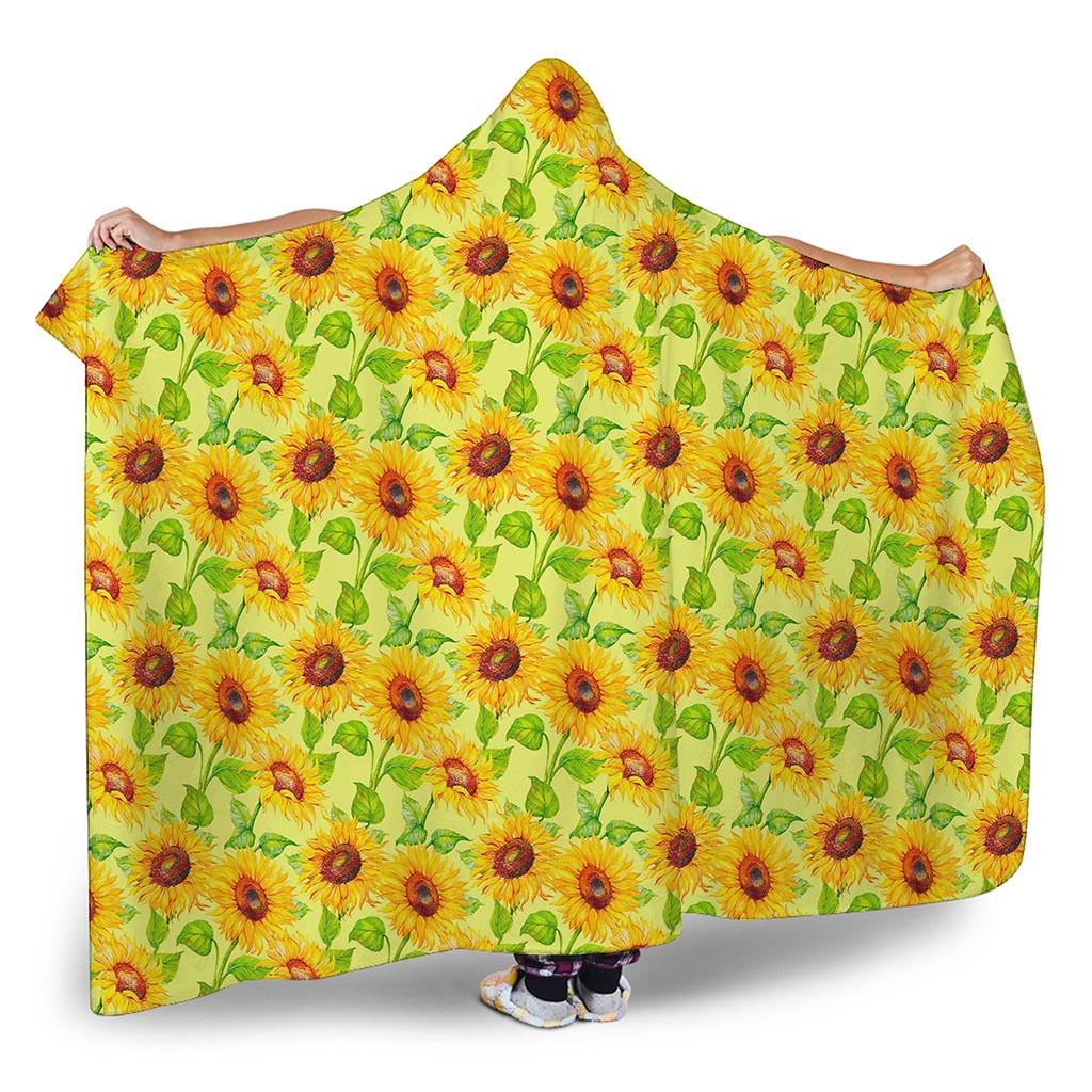 Beige Watercolor Sunflower Pattern Print Hooded Blanket