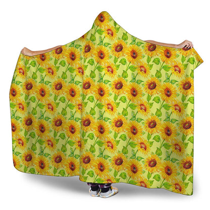 Beige Watercolor Sunflower Pattern Print Hooded Blanket