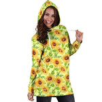 Beige Watercolor Sunflower Pattern Print Hoodie Dress GearFrost
