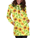 Beige Watercolor Sunflower Pattern Print Hoodie Dress GearFrost