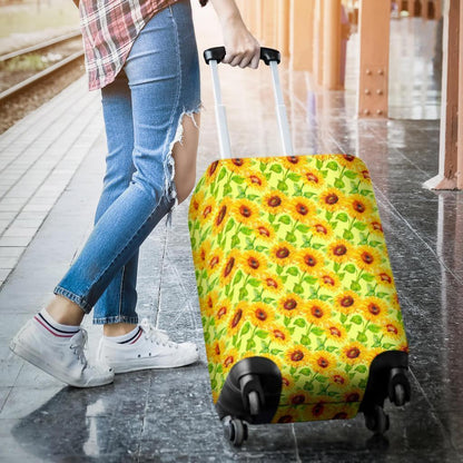 Beige Watercolor Sunflower Pattern Print Luggage Cover GearFrost