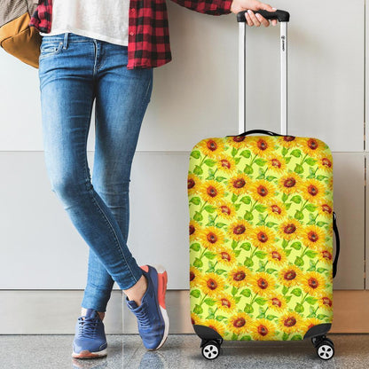 Beige Watercolor Sunflower Pattern Print Luggage Cover GearFrost