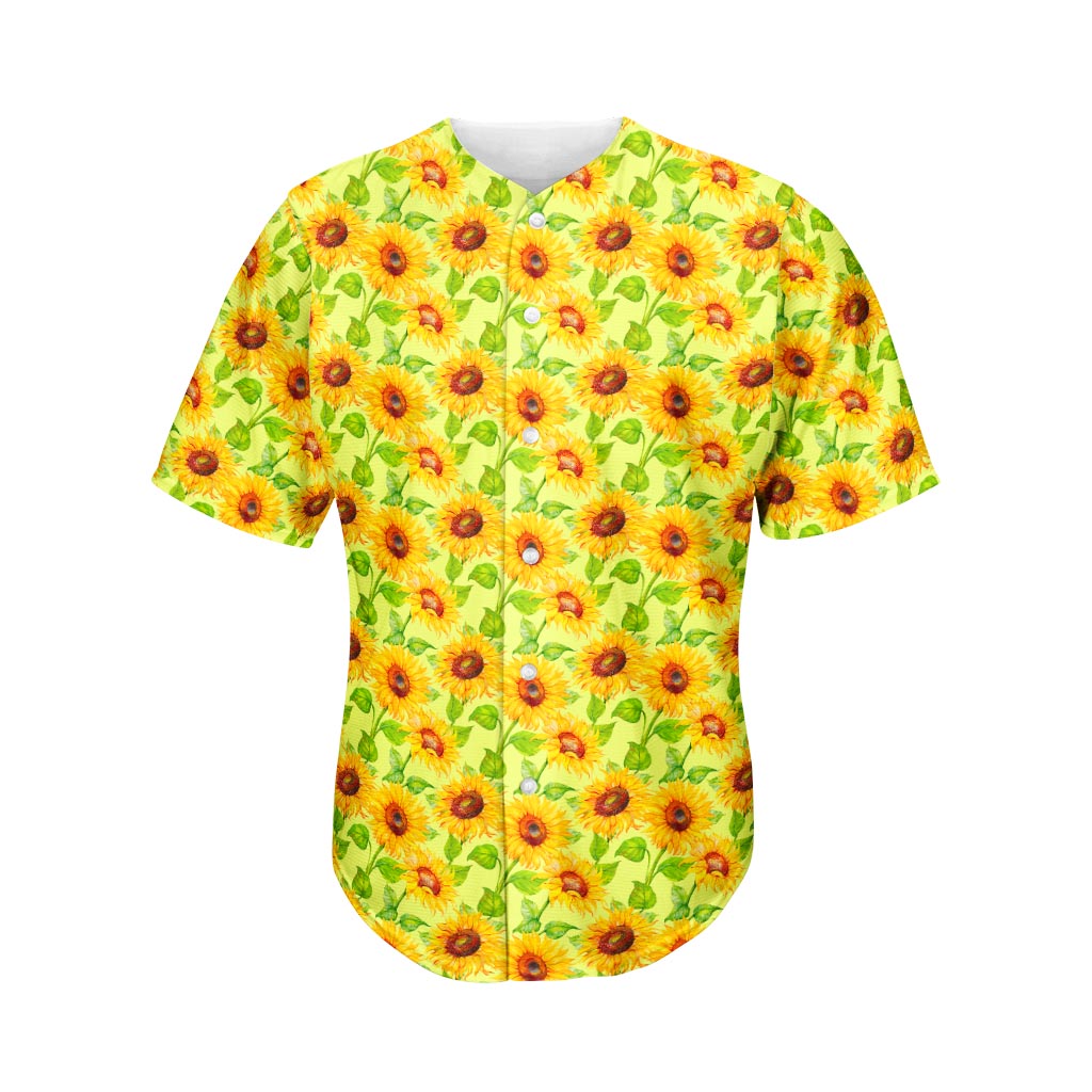 Beige Watercolor Sunflower Pattern Print Men's Baseball Jersey