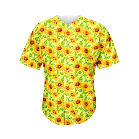 Beige Watercolor Sunflower Pattern Print Men's Baseball Jersey
