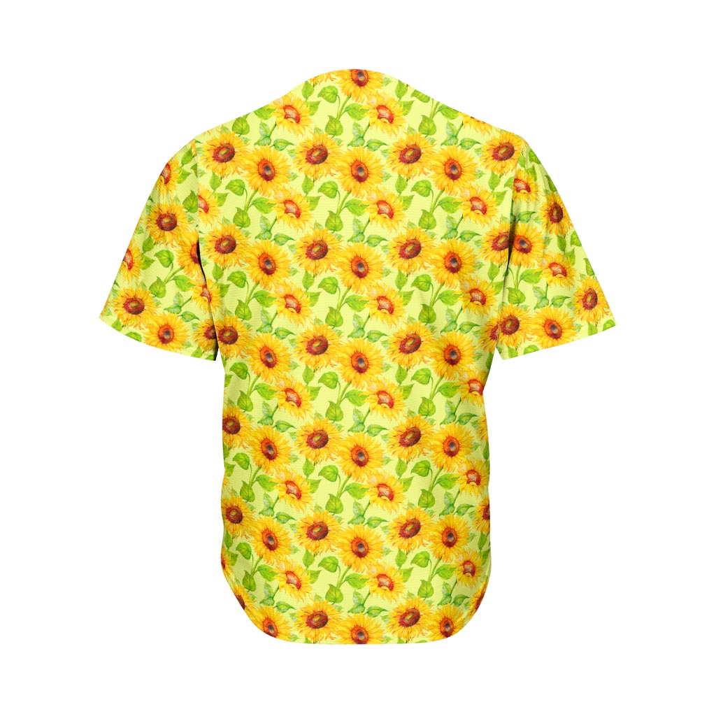Beige Watercolor Sunflower Pattern Print Men's Baseball Jersey