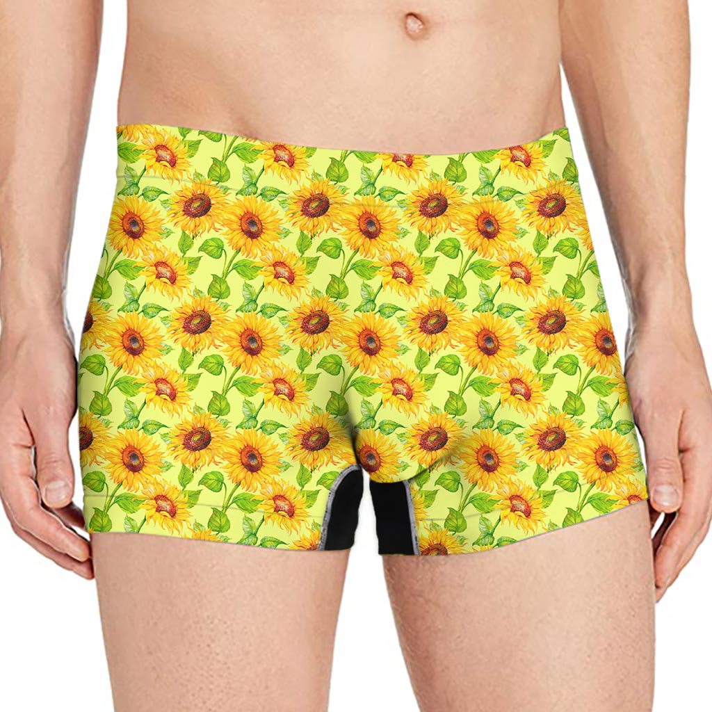 Beige Watercolor Sunflower Pattern Print Men's Boxer Briefs
