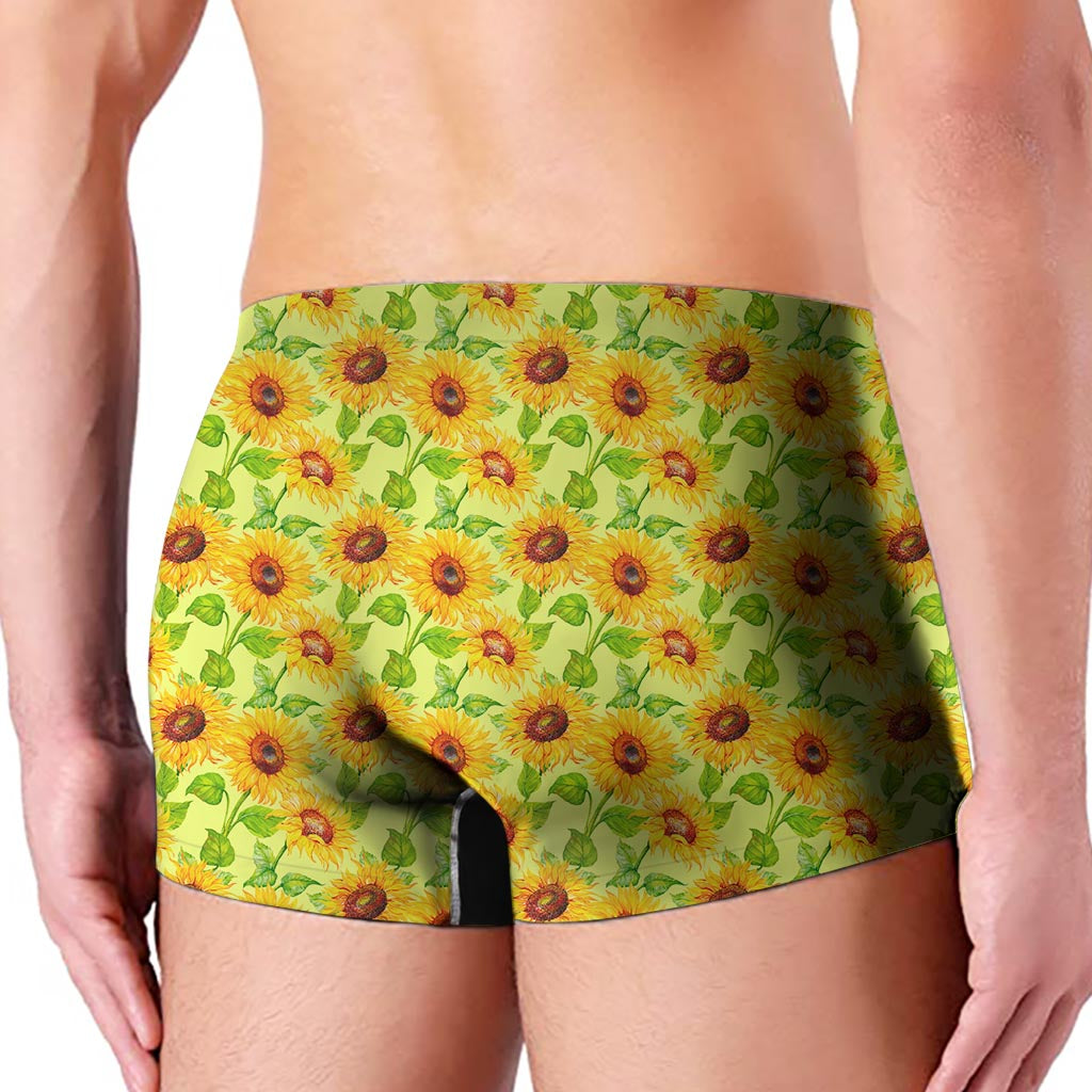 Beige Watercolor Sunflower Pattern Print Men's Boxer Briefs