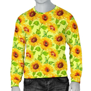 Beige Watercolor Sunflower Pattern Print Men's Crewneck Sweatshirt GearFrost
