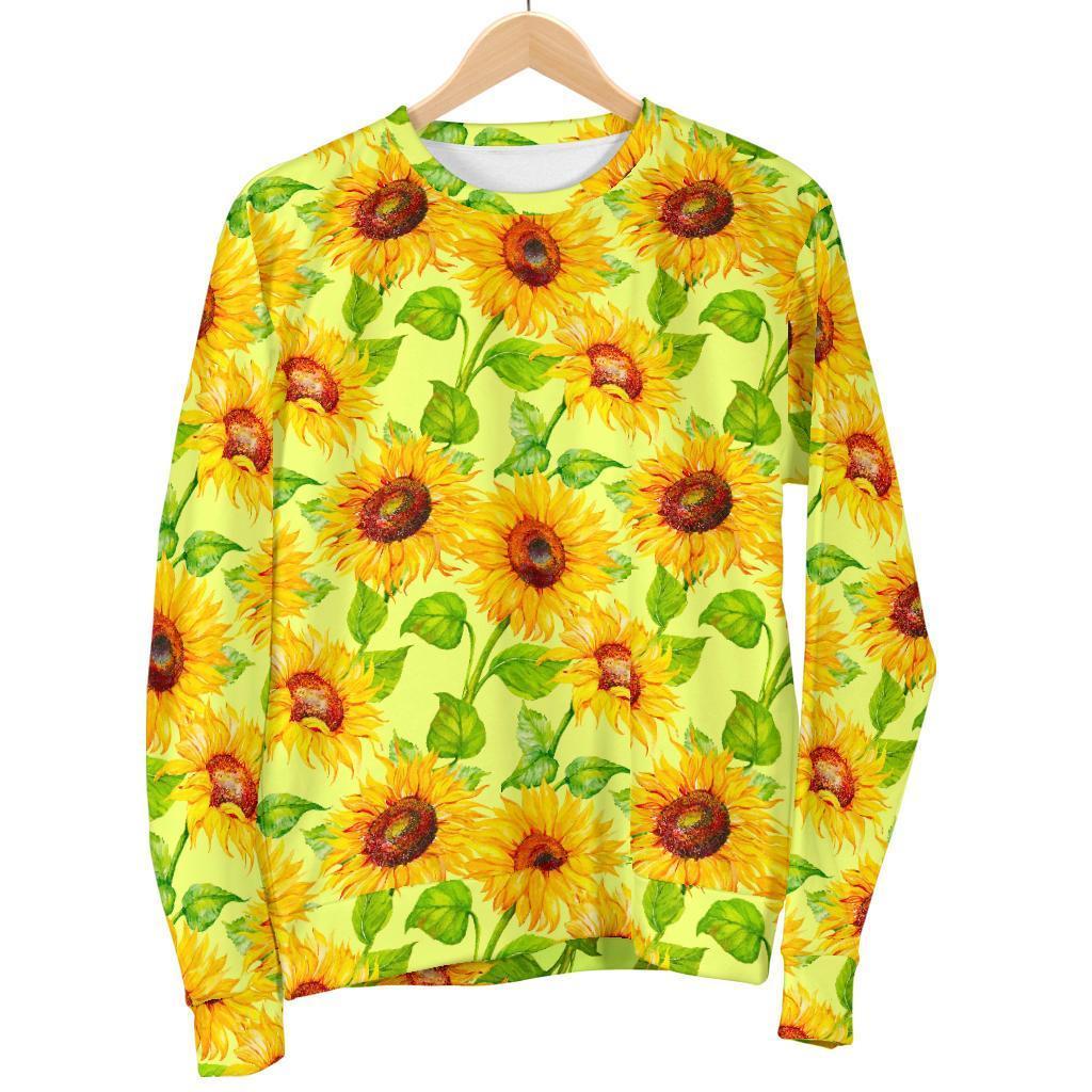 Beige Watercolor Sunflower Pattern Print Men's Crewneck Sweatshirt GearFrost