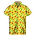 Beige Watercolor Sunflower Pattern Print Men's Short Sleeve Shirt