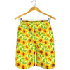 Beige Watercolor Sunflower Pattern Print Men's Shorts