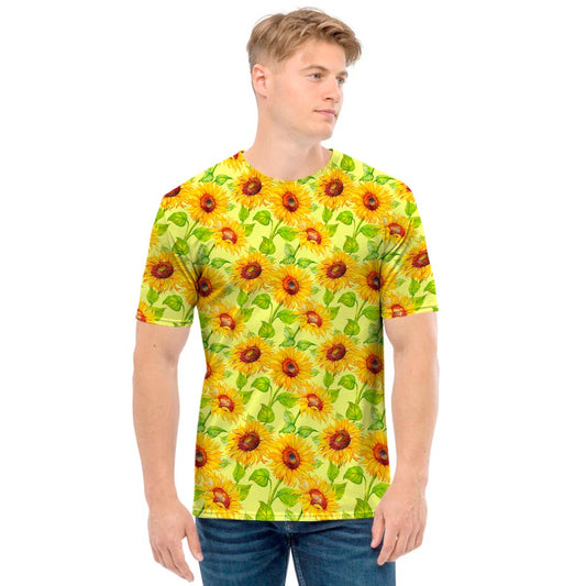 Beige Watercolor Sunflower Pattern Print Men's T-Shirt